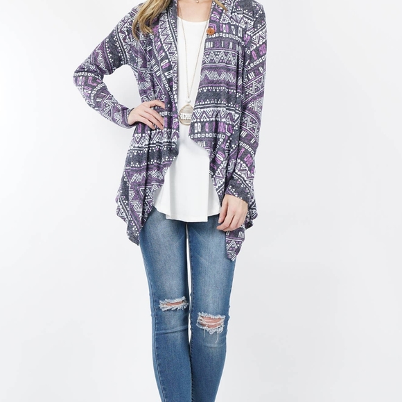 Sweaters - Purple Aztec cream black tribal open cardigan jacket sweater n…